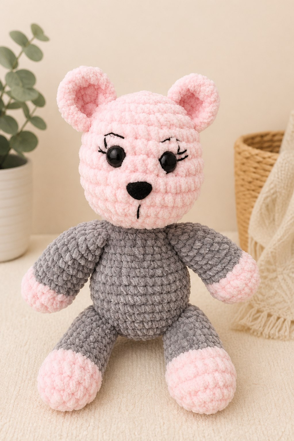 Handmade Crochet Teddy Bear – 40 cm Soft Plush Toy for Kids & Baby Gift